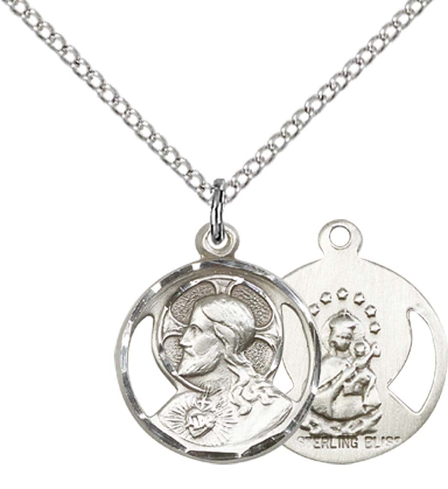 F A Dumont Sterling Silver Scapular Pendant with 18" Stainless Steel Lite Curb Chain.