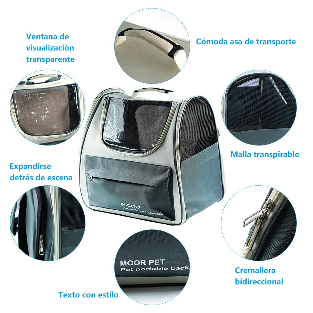 SMELL & SMILE Transportadora Gatos Portátil y Transpirable Bolsa para Mascotas Perros Gatos Animales Color Gris