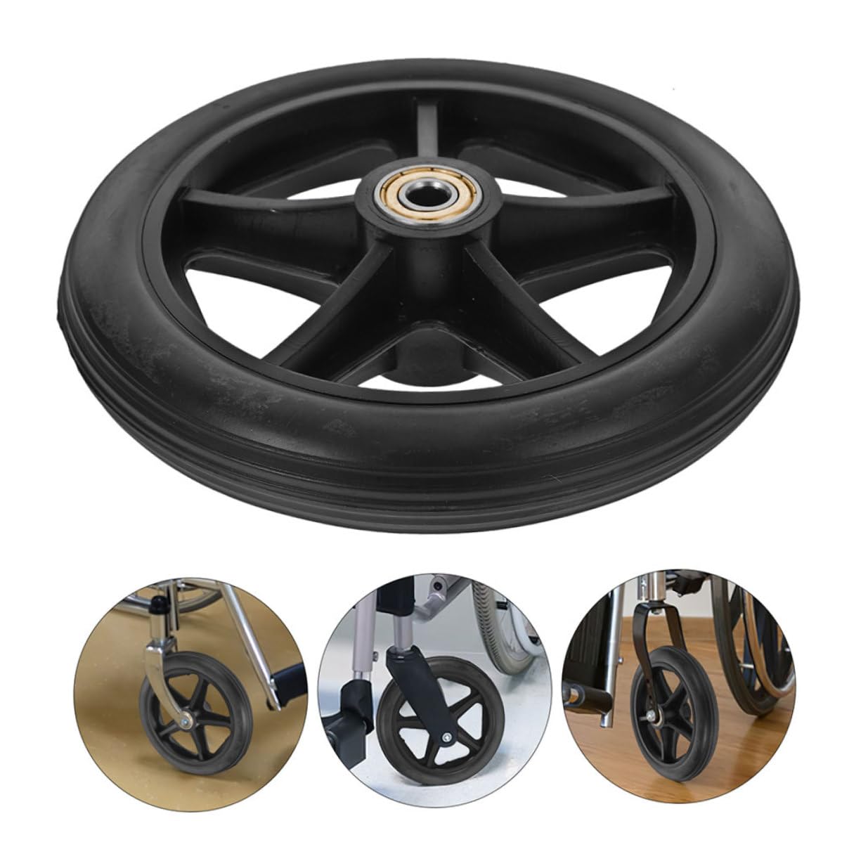 Ruedas Delanteras de Silla de Ruedas 4 Piezas Negro Acero Inoxidable | Goma y Plástico, Instalación Sencilla, Compatibilidad, Repuestos Sillas de Ruedas