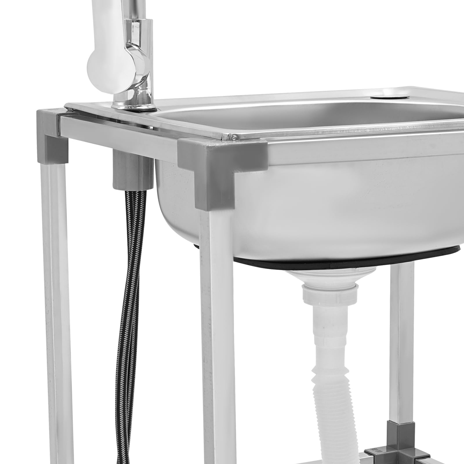 Lavabo de acero inoxidable para exteriores, fregadero móvil independiente, montaje rápido, fregadero de cocina comercial con grifo (42 x 37 x 75 cm)