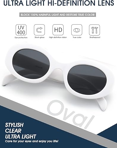 Miniatura 3 de PORADAY Lentes de sol ovalados modernos y gruesos para mujer, lentes de sol retro estrechos y gruesos, tonos degradados, redondos