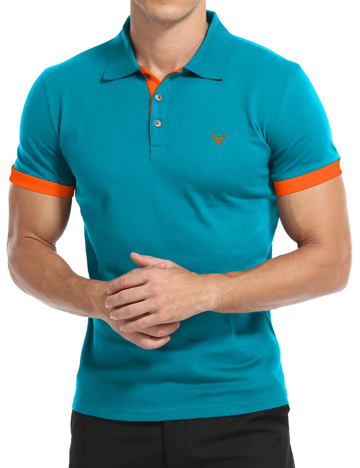 KUYIGO Uomo Polo Manica Corta Ricamo Testa di Cervo Golf Tennis Cotone T-Shirt S-XXL