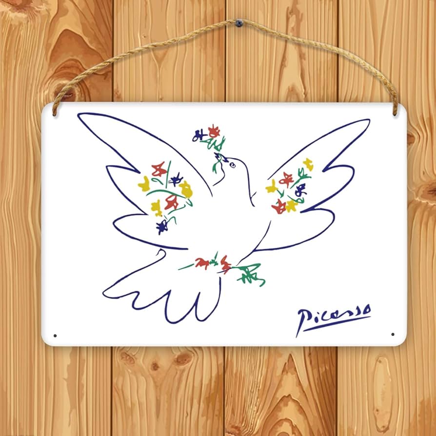 Amazon.co.jp: 木製看板 サインプレート ピカソ 花と鳩 ドア