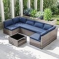 Joyside 7-Piece Patio Furniture Set, Rattan Outdoor Sectional Wicker Patio Conversation Set with Cushions and Coffee Table