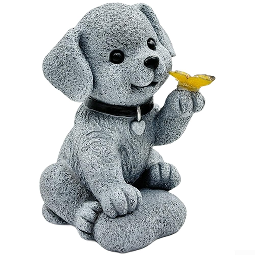 Cachorro con mariposa de resina y adorno solar con carga autosostenible