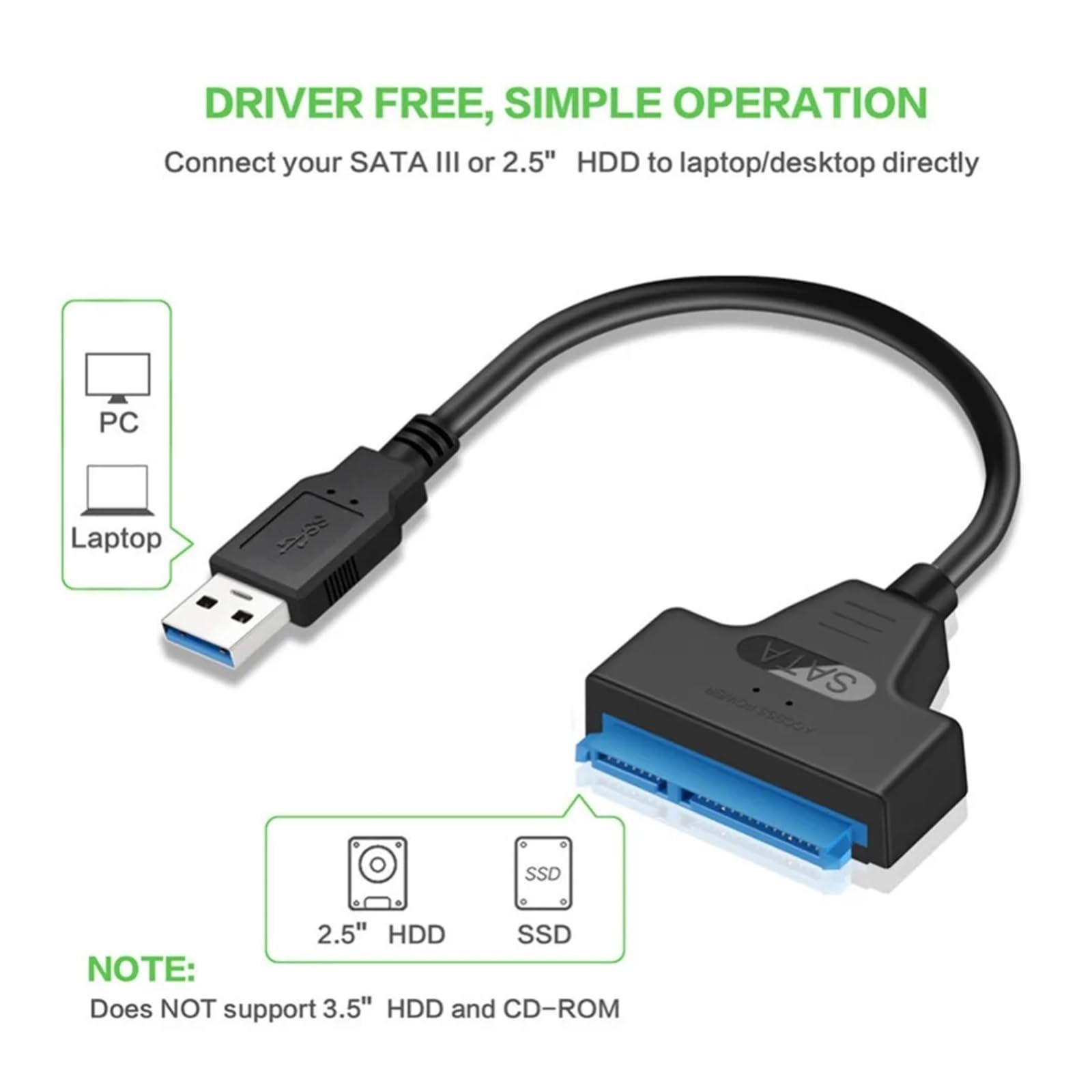 Cavo SATA a USB 3.0/Type-C a III Hard Driver Adapter per HDD/SSD da 2,5 pollici convertitore unità disco (USB 3.0 22 cm)
