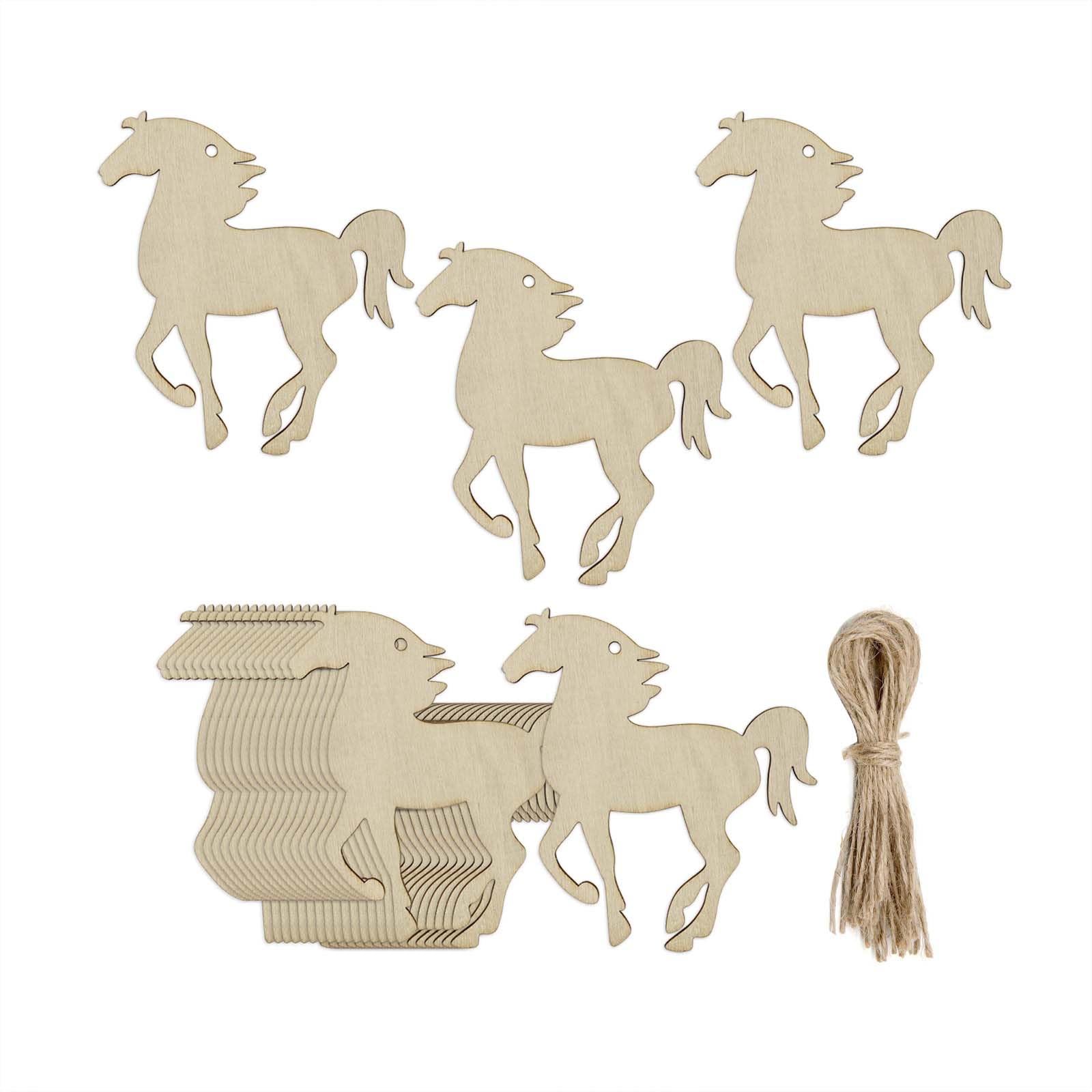 20pcs Wood Horse Cutouts DIY Craft Embellishments Horse Unfinished Wood Gift Tags Ornaments for Wedding Cowboy Theme Party Christmas Home Decoration