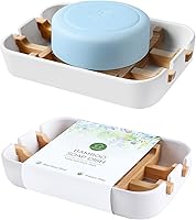 Leadiy Bamboo Soap Dishes 2 Pack - Eco-Friendly Removable Draining Holder for Bathroom Sink, Natural & Sturdy Bar Soap Tray