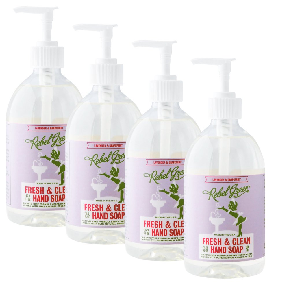 Rebel Green Lavender & Grapefruit Scent Liquid Hand Soap, Sulfate Free, 16.9 Ounces (Pack of 4)