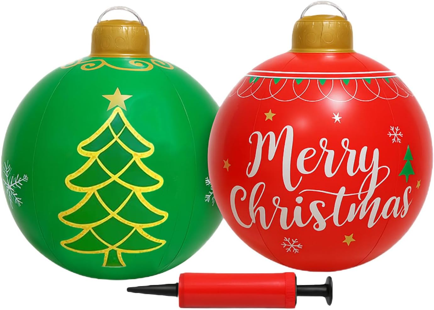 Adornos inflables de Navidad (juego de 2)  Bolas inflables gigantes de 24 pulgadas para exteriores e interiores con inflador, decoraciones inflables