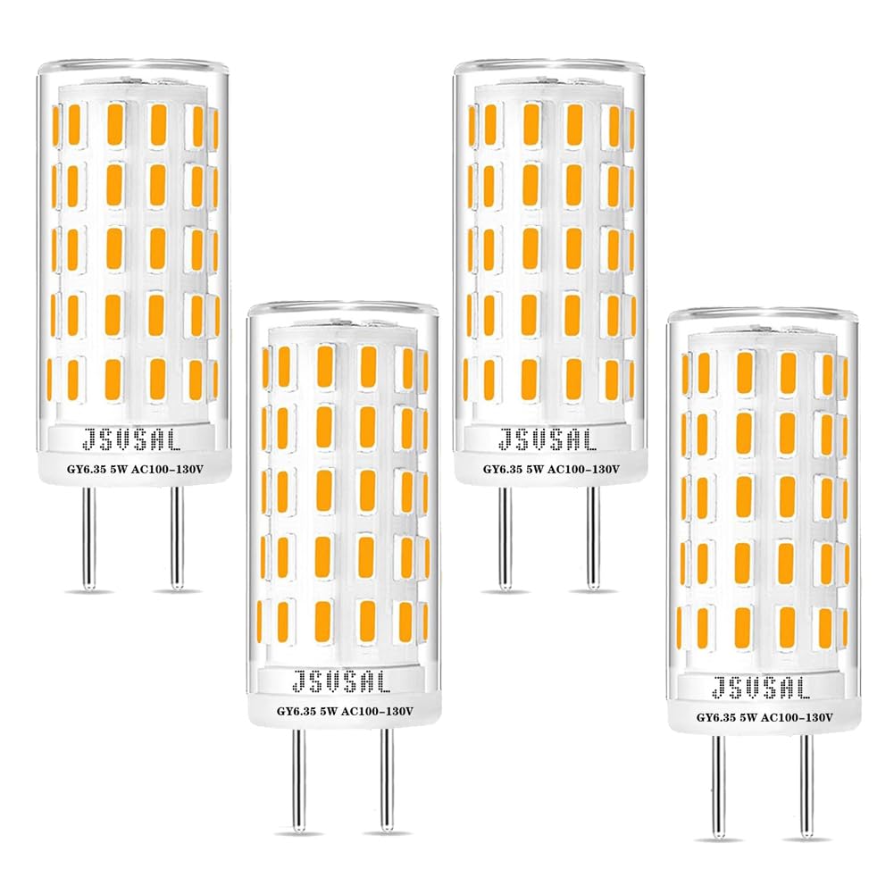 JSVSAL GY6.35 LED Bulb Non Dimmable, T4 JC Type GY6.35/G6.35 Bi-pin Base,AC 120V Natural White 4000K,5W Equivalent to 40-50W G6.35/GY6.35 Halogen/Xenon/Incandescent Replacement Bulb (4 Pack)