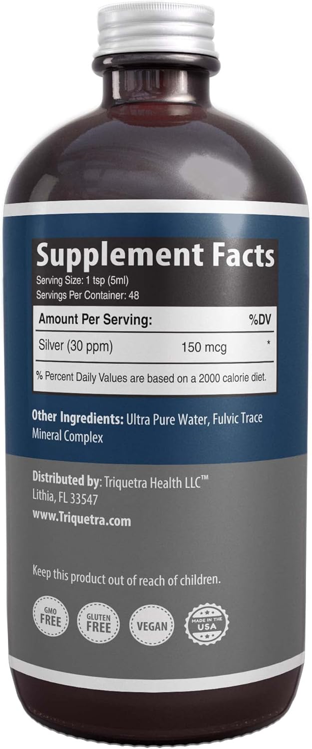 Bioactive Colloidal Silver - 8 oz, Glass Bottle, Vegan, Safe Doses with Highest Effectiveness - Nano Ions, 30 PPM - Immune Support (48 Servings)