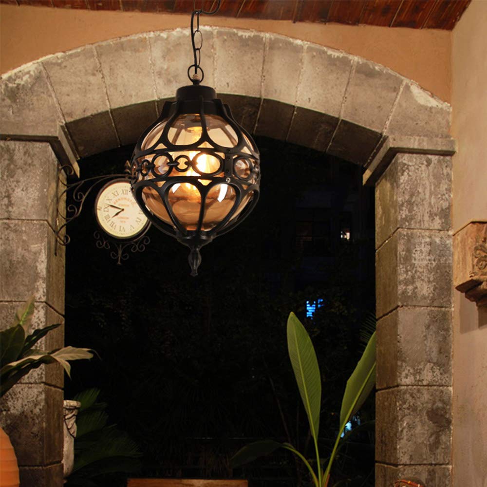 Mengjay Rétro Plafonnier d'extérieur industriel verre,Extérieur Plafond Étanche Lumières,Luminaires extérieur E27 Suspension Extérieure pour Jardin Patio Pavillon(noir)