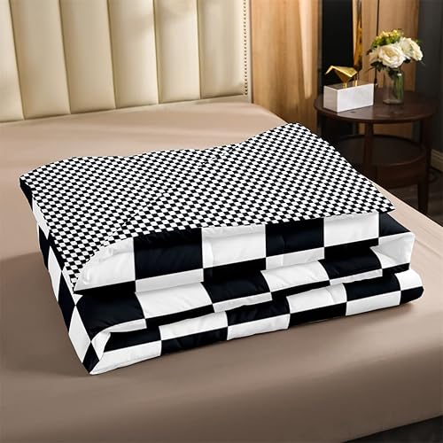 Miniatura 3 de Erosebridal Juego de ropa de cama a cuadros en blanco y negro, tamaño matrimonial, juego de edredón reversible con cuadrícula geométrica para niños,