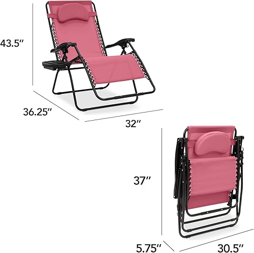 Miniatura 2 de Best Choice Products Silla de gravedad cero de gran tamaño, plegable para patio al aire libre, reclinable, con bandeja de accesorios para portavasos