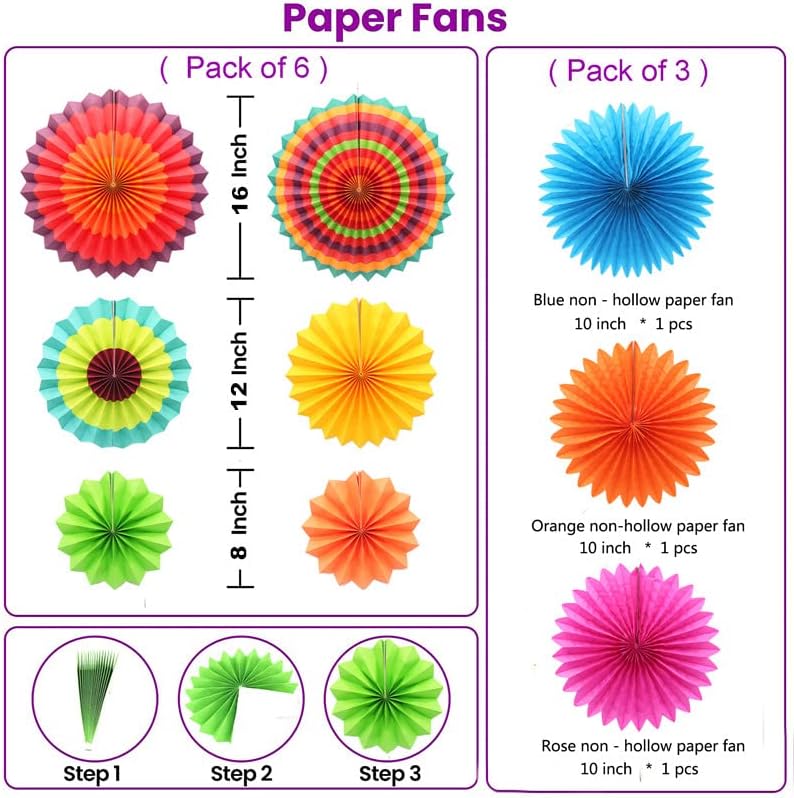 Miniatura 2 de Juego de abanicos de papel para colgar fiestas, bolas de flores de papel, fiestas de cumpleaños, eventos de boda, decoraciones de vacaciones