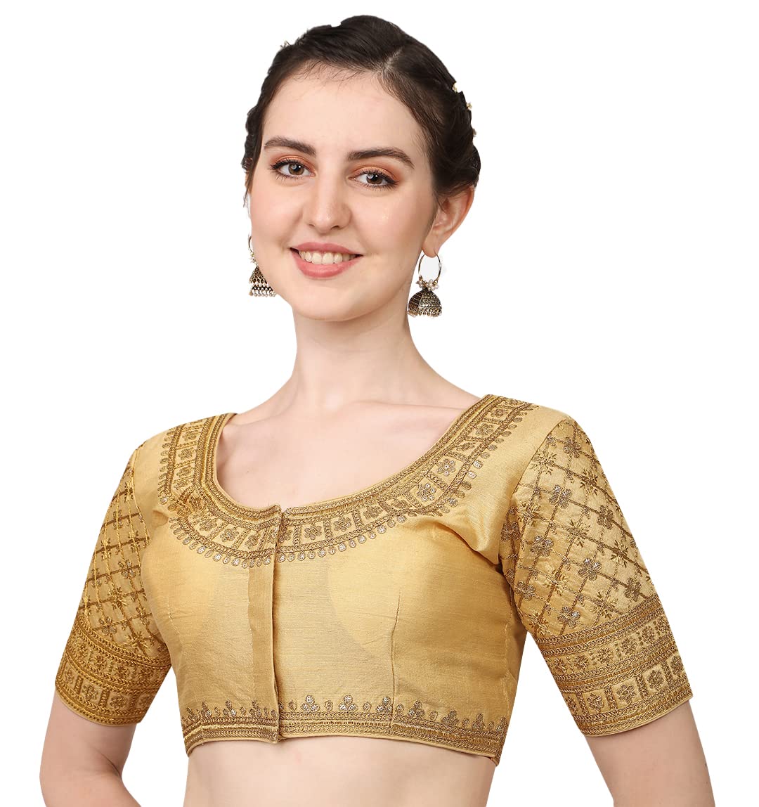 Pujia Mills Women's Silk Solid Half Sleeve Blouse (Rasiya Chiku_Chiku_38)