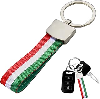 Aisikoo Italian Flag Key Fob, Italian Flag Key Fob Made of Elastic Linen and Metal Ring, Fashion Stripes Keyring, Car Key Fob for Men and Women