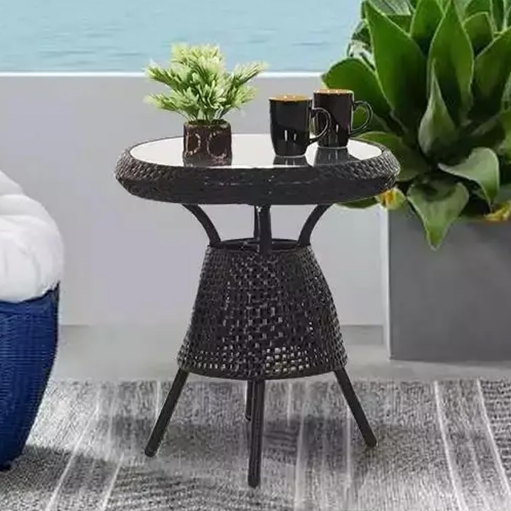 Royaloak Muar Malaysian Wicker Outdoor Table | Rustproof | Textured Steel | Weatherproof Fibre Rattan | Long-Lasting | Outdoor Coffee Table | Side Table for Bedroom | Sturdy Base | Round Shape-image-37