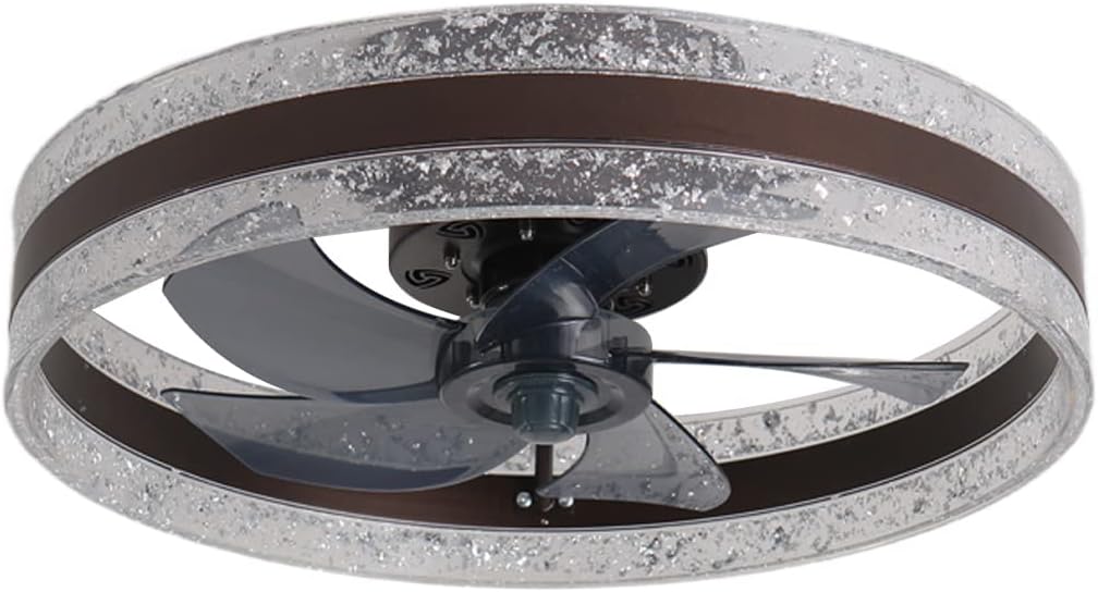YUEGOO Ceiling Fans with Lamps,Modern Bedroom Fan Ceiling Light with Remote Led Dimmable Mute Ceiling Fan with Light Timer 6 Speeds Invisible Ceiling Fan Light Living Room Quiet/Brown/50Cm