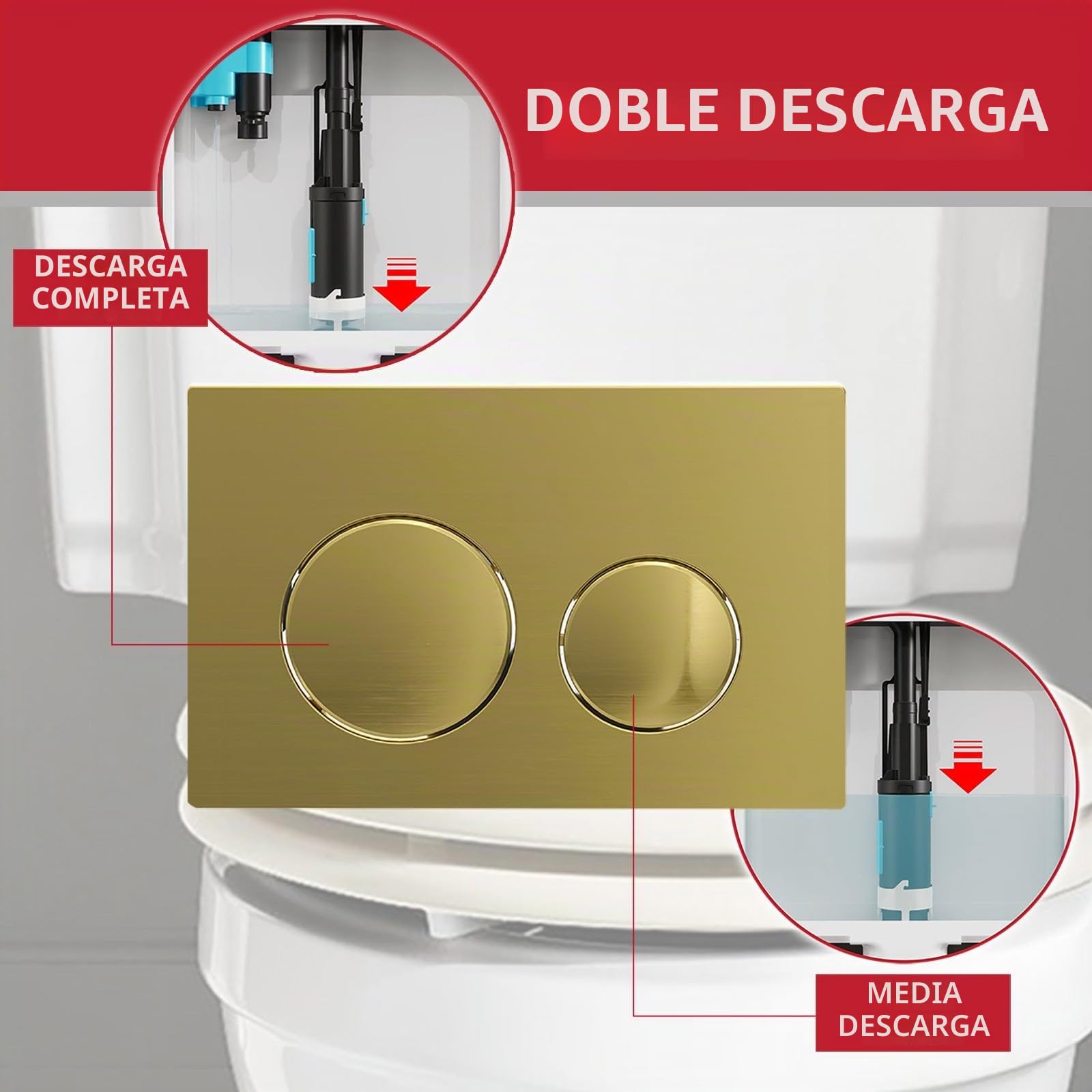 SPARES2GO Kit de placa de descarga de lujo para cisterna de inodoro empotrada con marco suspendido (latón cepillado, 245 mm x 165 mm)