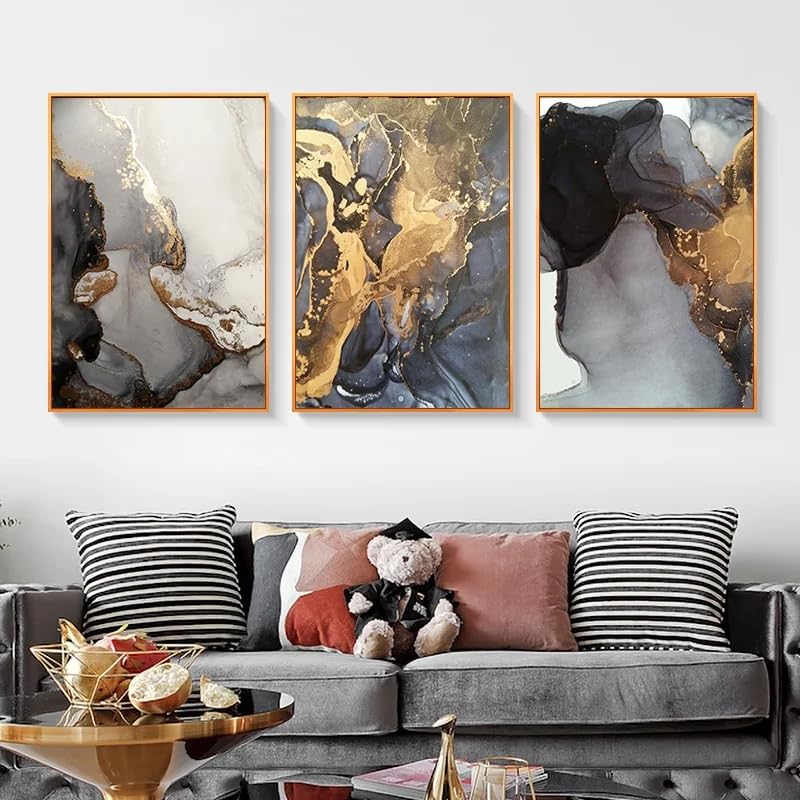 LTjiajuypd Stampe su tela astratte in marmo nero e grigio, poster artistici da parete per soggiorno e arredamento moderno (60x85 cm - 3 pezzi)