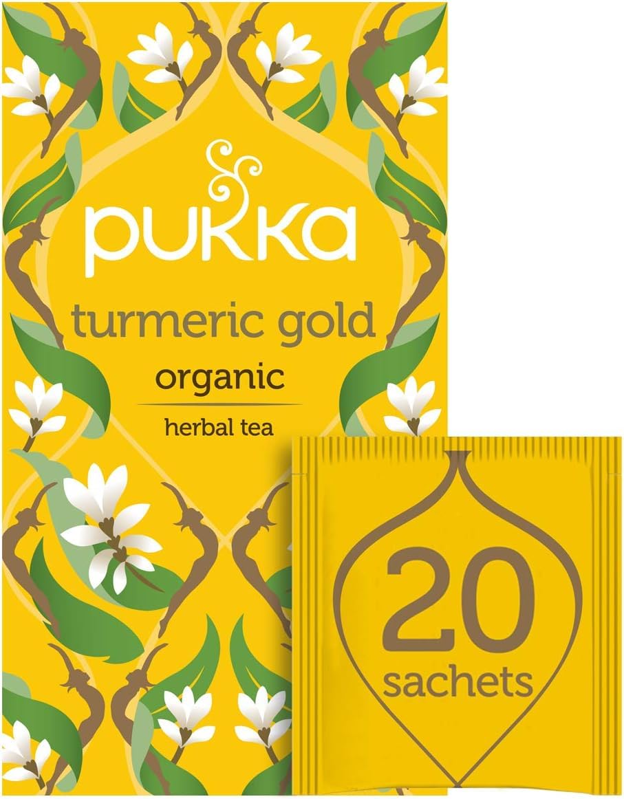 Pukka Turmeric Gold Daily Power With Turmeric, Lemon And Green Tea Organic 20 Herbal Tea Sachets 1.27 Oz 36g (UK)