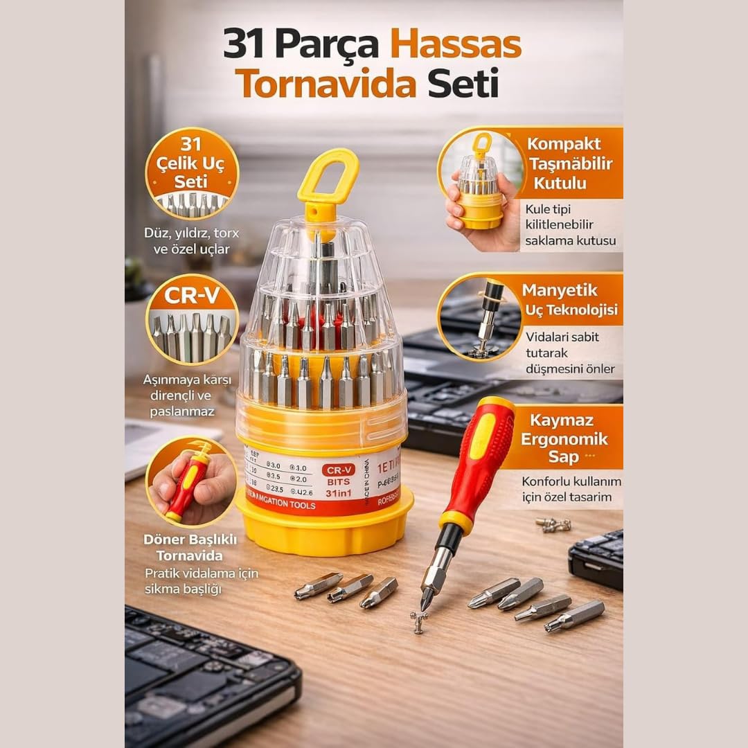 Jouis Tornavida Seti 31 Parça Hassas, CR-V Çelik Uçlu Bit Seti, Manyetik Uçlu Mini Tornavida Takımı, Telefon, Laptop, Elektronik Cihaz, Oyuncak Ve Saat Tamiri İçin Çok Amaçlı Tamir Seti