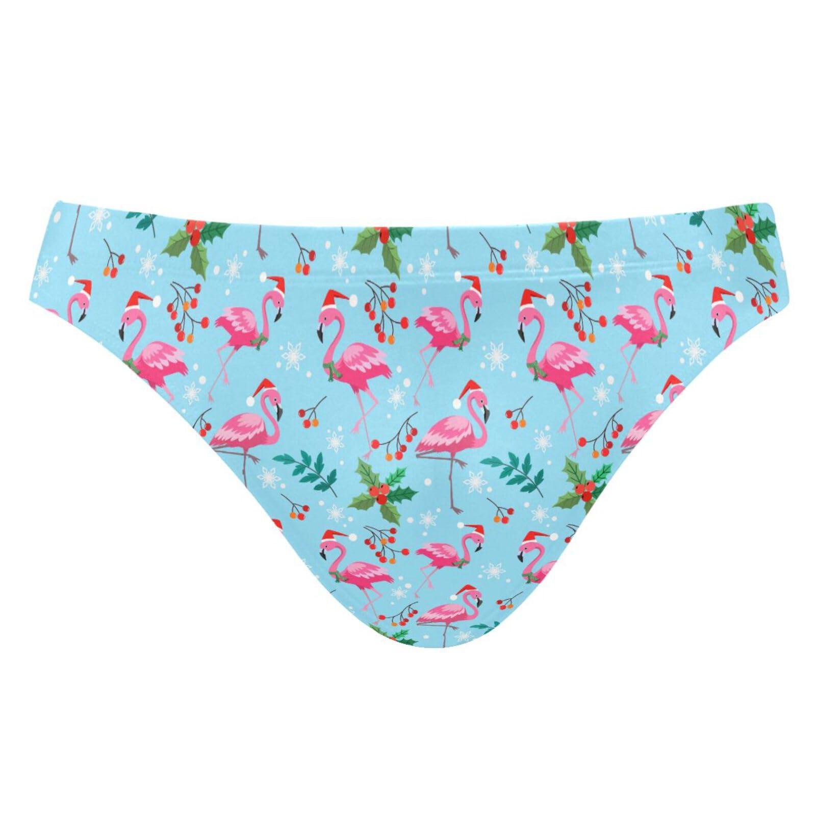 JHKKU Men's Cute Flamingo Christmas Swim Briefs Sexy Bikini Swimwear Quick Dry Swimsuit with Drawstring L