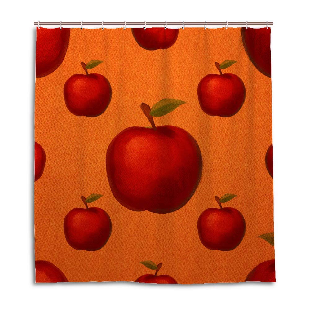 Rideau de douche imperméable pommes rouges lavable avec crochets inclus