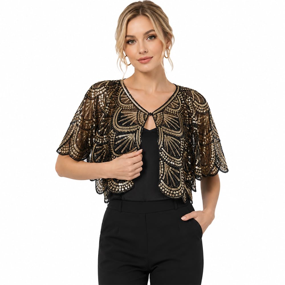1920s Sequin Mesh Shawl Cape for Women Gatsby Party Costume Accessory