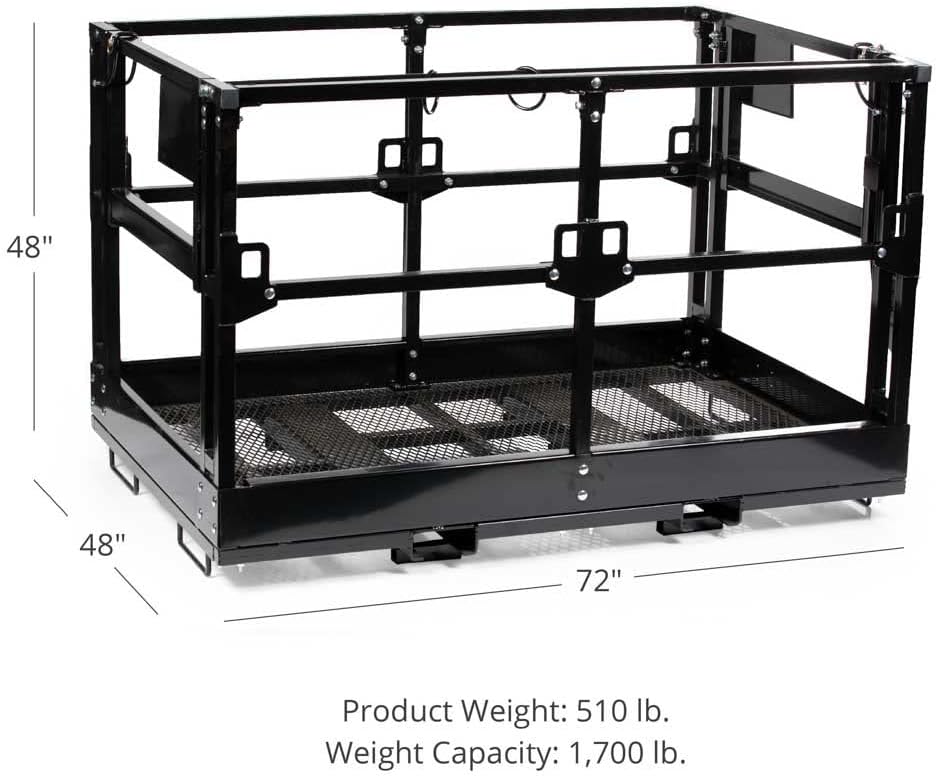 Black Friday - 40% OFF Titan Attachments 4' x 6' Mesh Telehandler Work Platform, Man Safety Basket, Forklift Attachment, Safety Cage