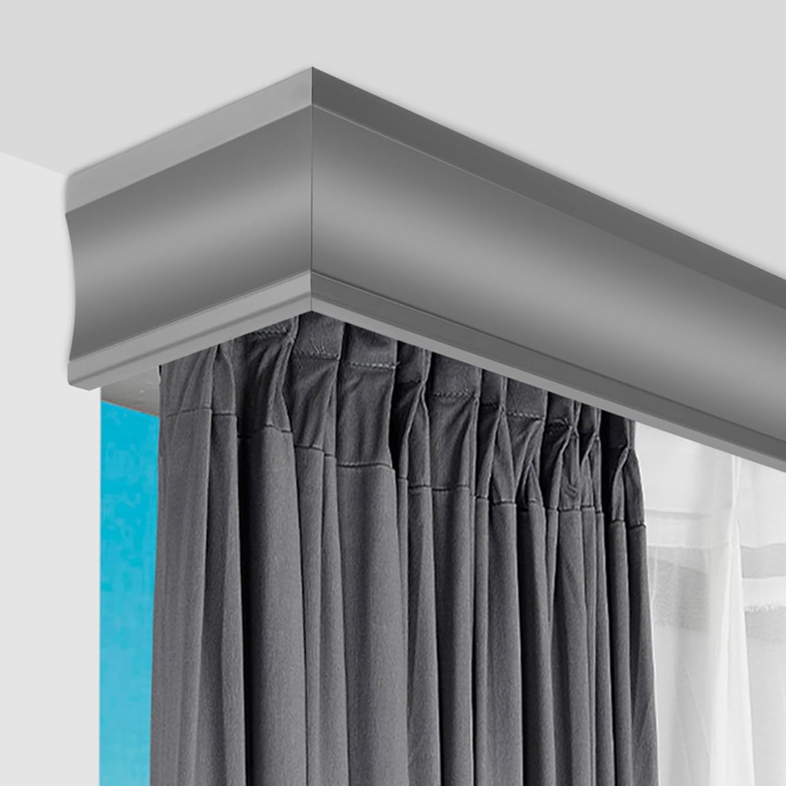 Doppelreihiges, deckenmontiertes Gardinenschienensystem mit Geräuschdämpfung für Sichtschutz, einfache Installation, Gardinenschienensystem mit 3-in-1-System (Gardinenblende und Doppelschien