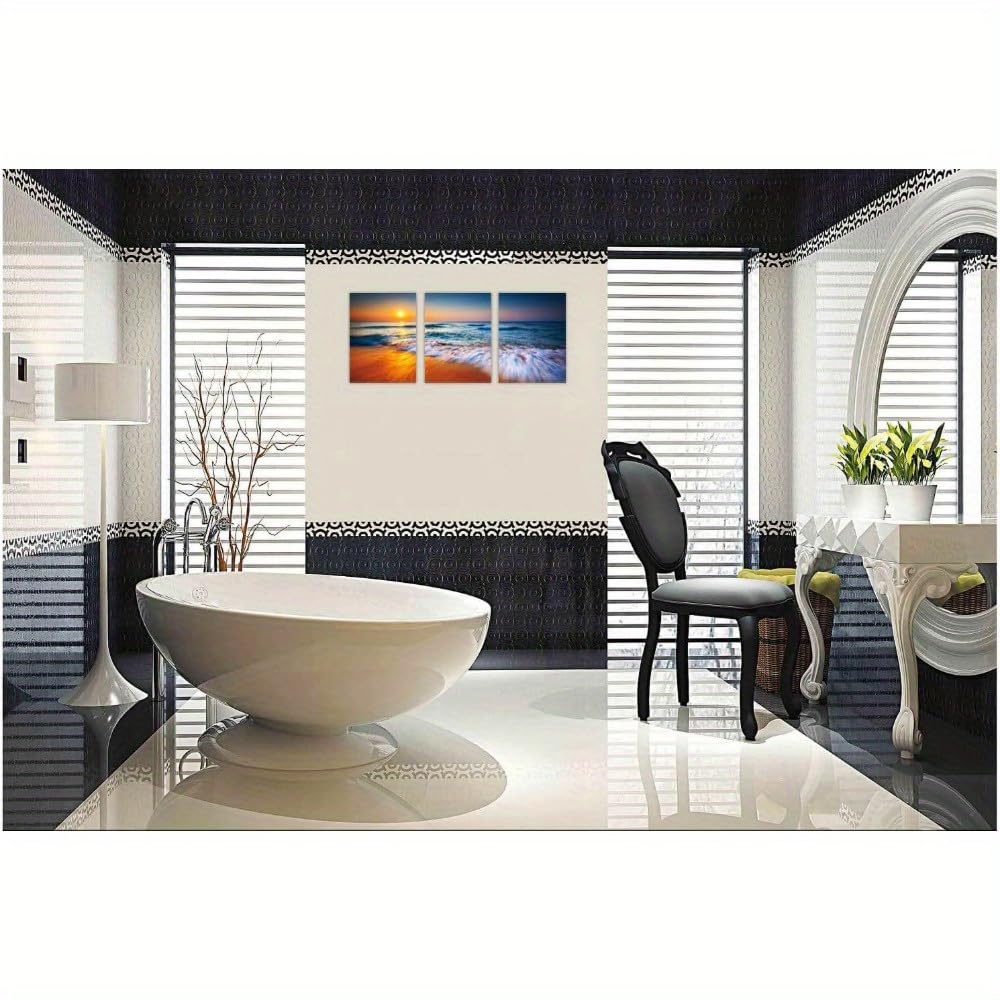 IXEHOH Sonnenuntergang Strand Leinwandbilder 3 Teilig Ozean Meer Landschaft Wandbilder für Wohnzimmer Schlafzimmer Küsten Natur Kunst Bilder Deko Poster & Prints Ästhetik Art 70x100cmx3