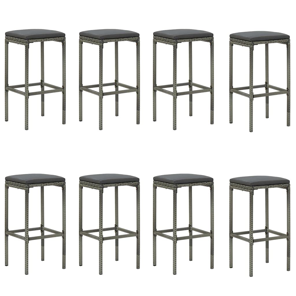 Juego de muebles de jardín de 9 piezas con cojines grises para terraza, balcón y jardín, conjunto de comedor con mesa y taburetes de bar, sofá de exterior resistente a la intemperie para