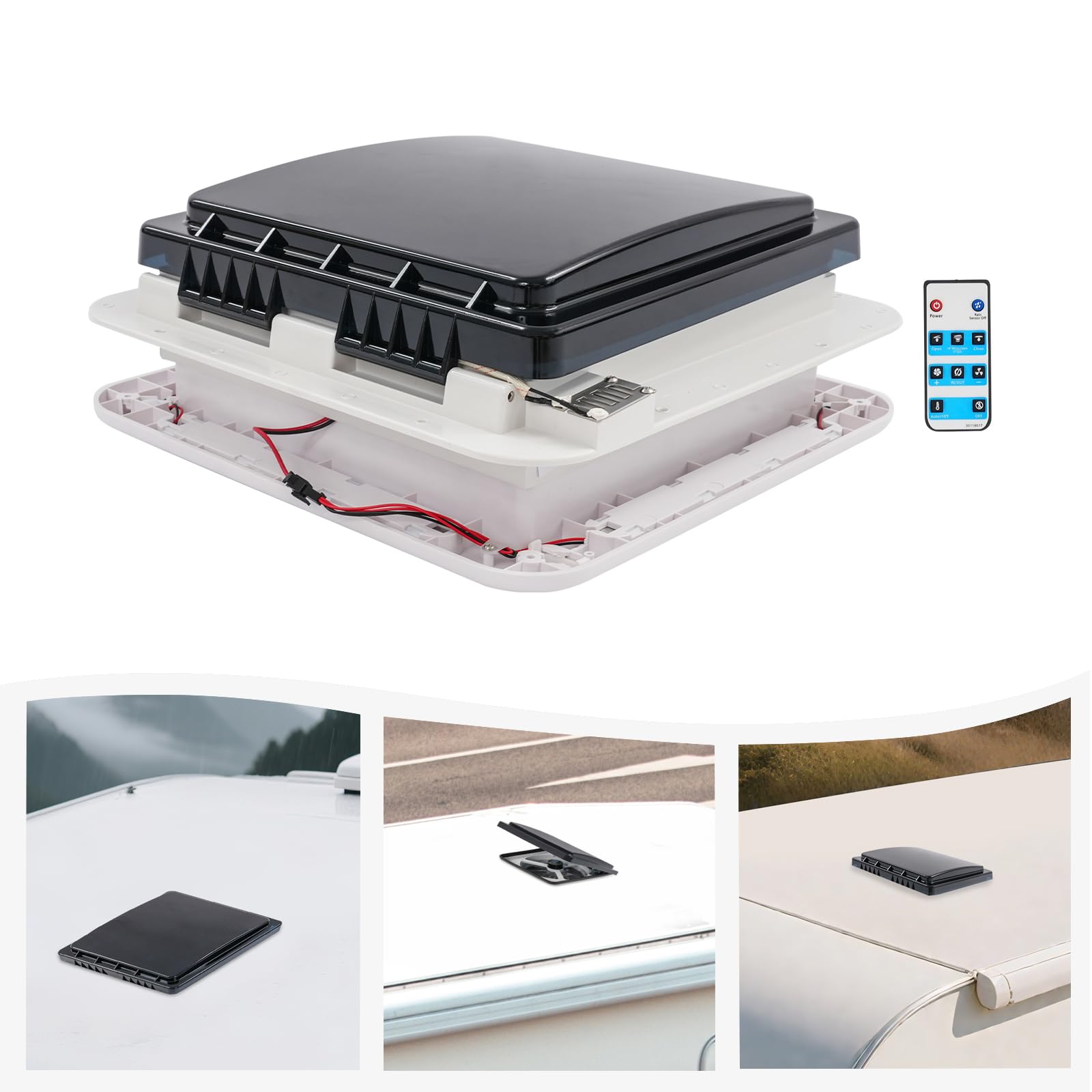 Wentylator dachowy RV 12 V, automatyczny wentylator dachowy z czujnikiem deszczu i odwracalnym powietrzem wylotowym, wentylator dachowy do przyczep kempingowych, kamperów i przyczep
