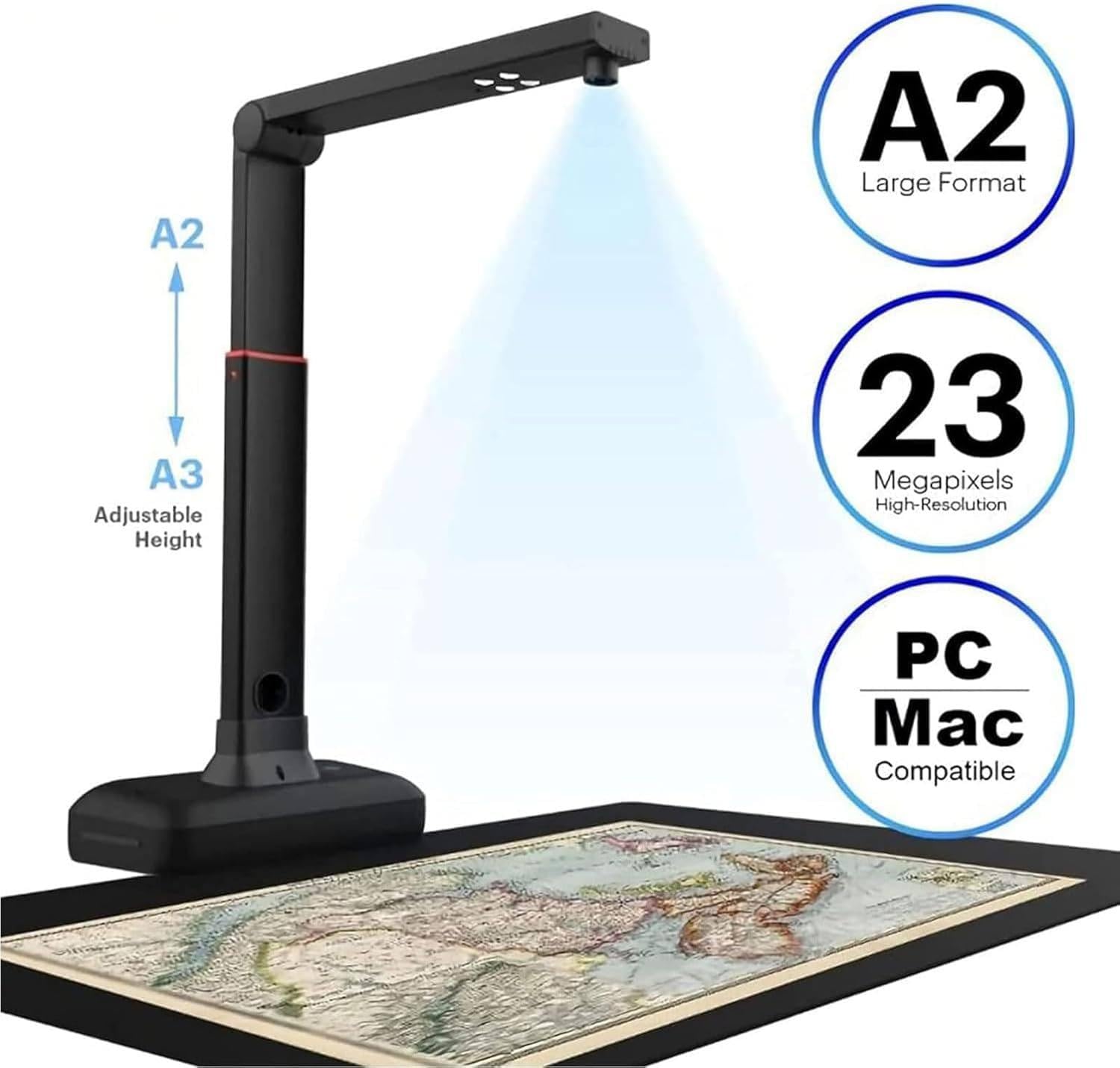 Scanner Grand Format A2,Scanner Portable Recto Verso,23MP Résolution,Numérisation Rapide,Suppression Traces,OCR vers PDF/Word/Excel,Léger Pliable,pour Bureau Bibliothèque École