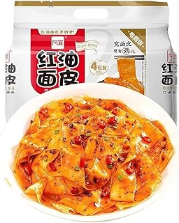 阿宽 红油面皮 麻辣味 凉皮 干拌面 铺盖面 非油炸 面条 方便面 四川特产 中国食品 インスタントラーメン 麺 4包/袋420g X 2 (新老包装交替发货)
