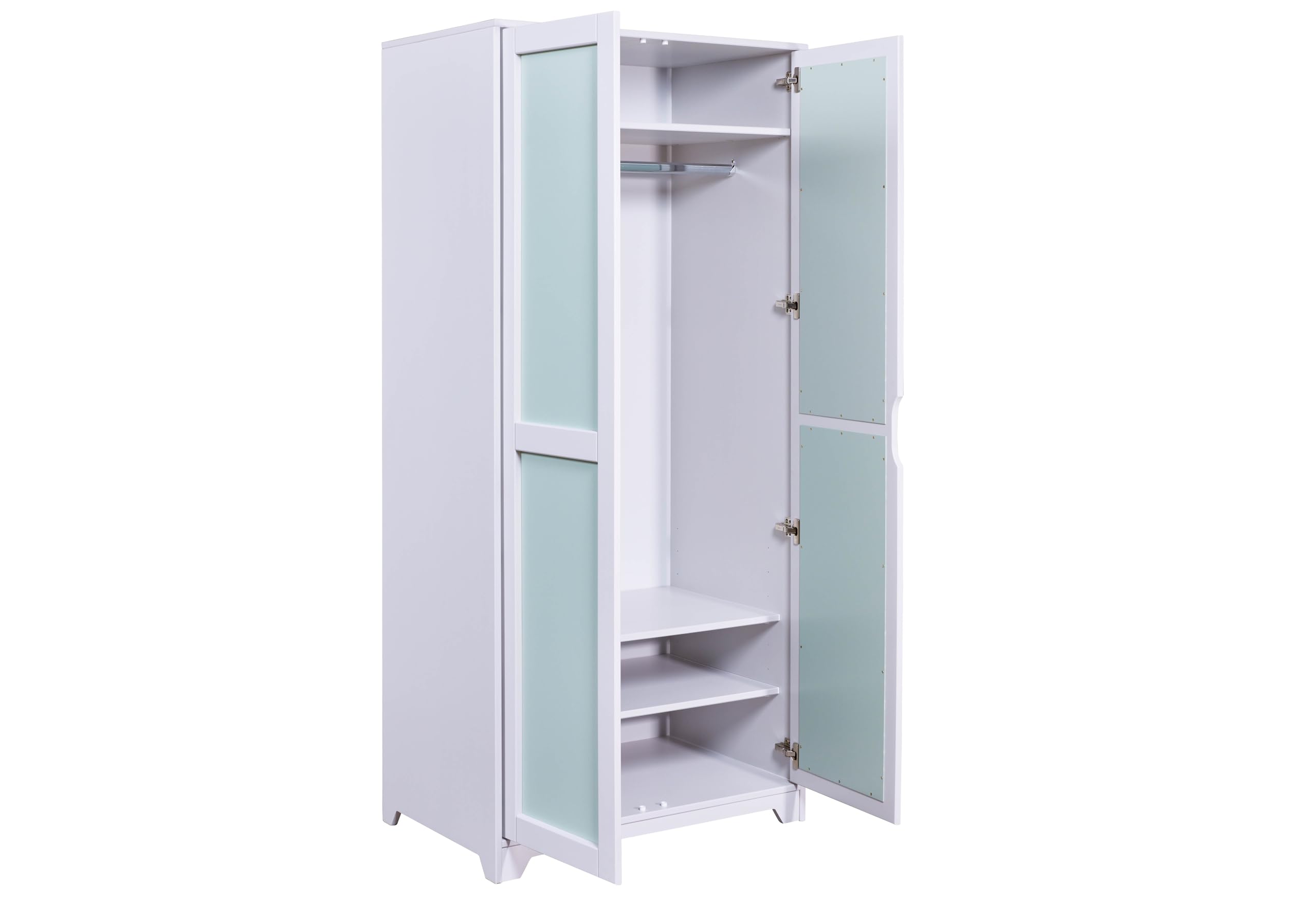 Inter Link - Armoire - Armoire à portes battantes - Armoire de chambre d'enfant - Armoire de vestiaire - Armoire de chambre à coucher - 2 portes - Vert sauge/Gris - Pin massif - Prati
