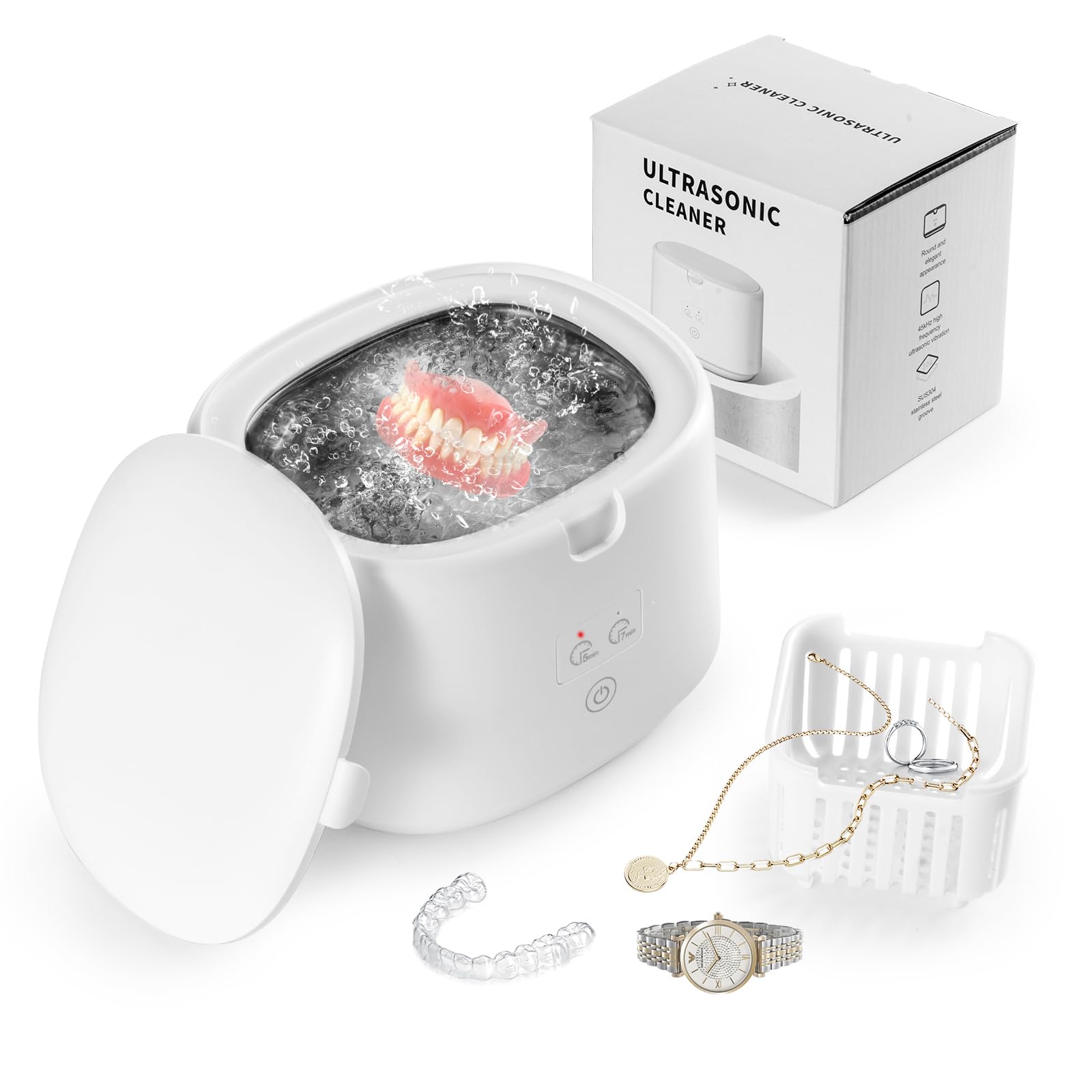 230ML High-Frequency Vibration Cleaning Retainer Cleaner Machine, 30W/45kHz Dedicated Dental Cleaning, Portable Mini Ultra Sonic Denture Cleaning for Mouth Guard, Aligner, Night Guard, Braces