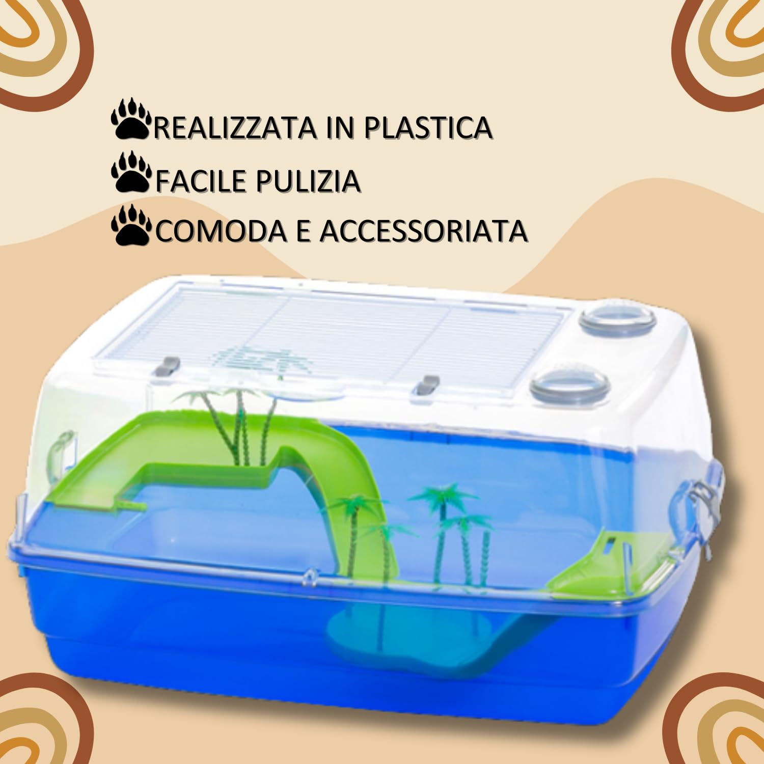 Pet's Market Corfù Tartarughiera Acquario tartarughe d'acqua Tartarughe adulte piccole Tartarughiera chiusa coperchio rimovibile doppia chiusura di sicurezza apertura superiore isola palme 53x38x25.5
