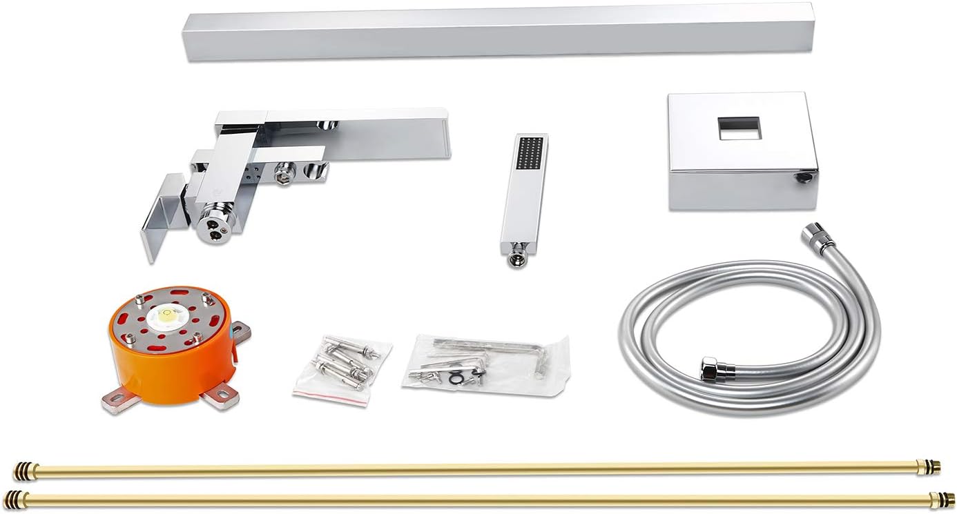 Detailed technical drawing with dimensions of the Homary Freestanding Tub Filler Faucet