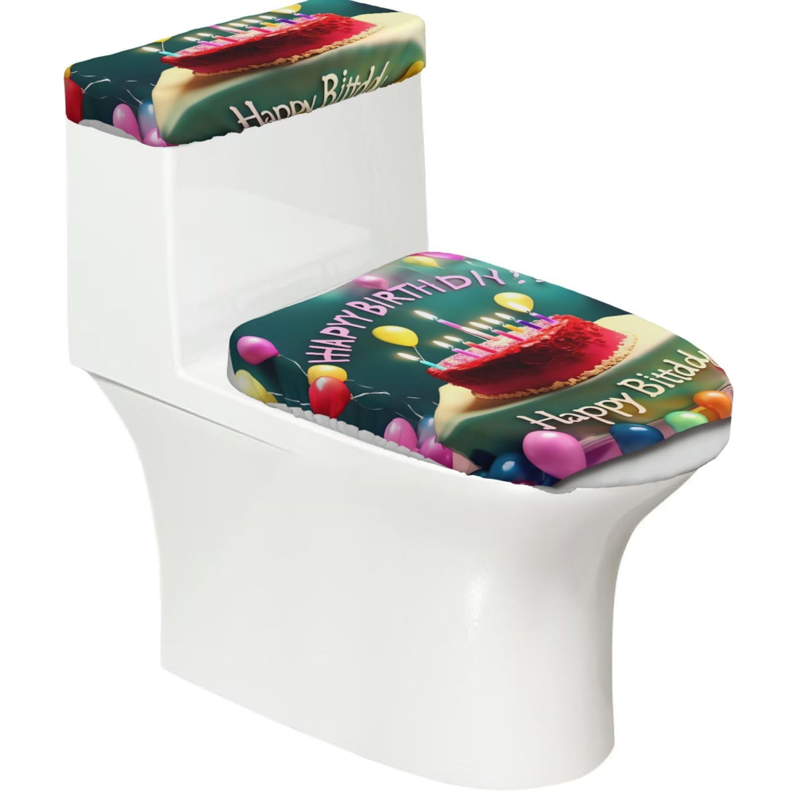 Mrowyc Black Happy Birthday Beautiful Printed Toilet Seat Set - Set Of 2 - Universal Toilet Seat Cover - Housewarming Birthday Christmas Gift