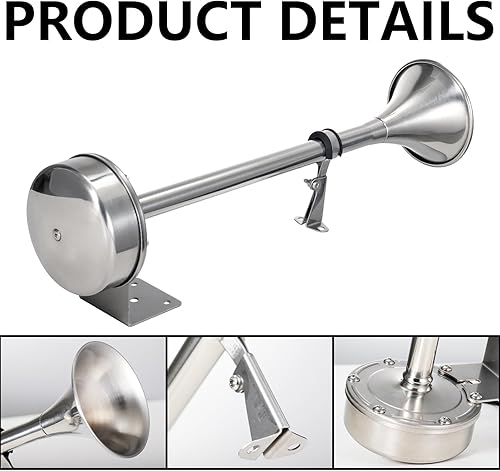 Miniatura 20 de Bocina de barco marino de 12 V, impermeable, de acero inoxidable, bocina de trompeta doble para barcos, barco, velero, yate, vehículo todoterreno