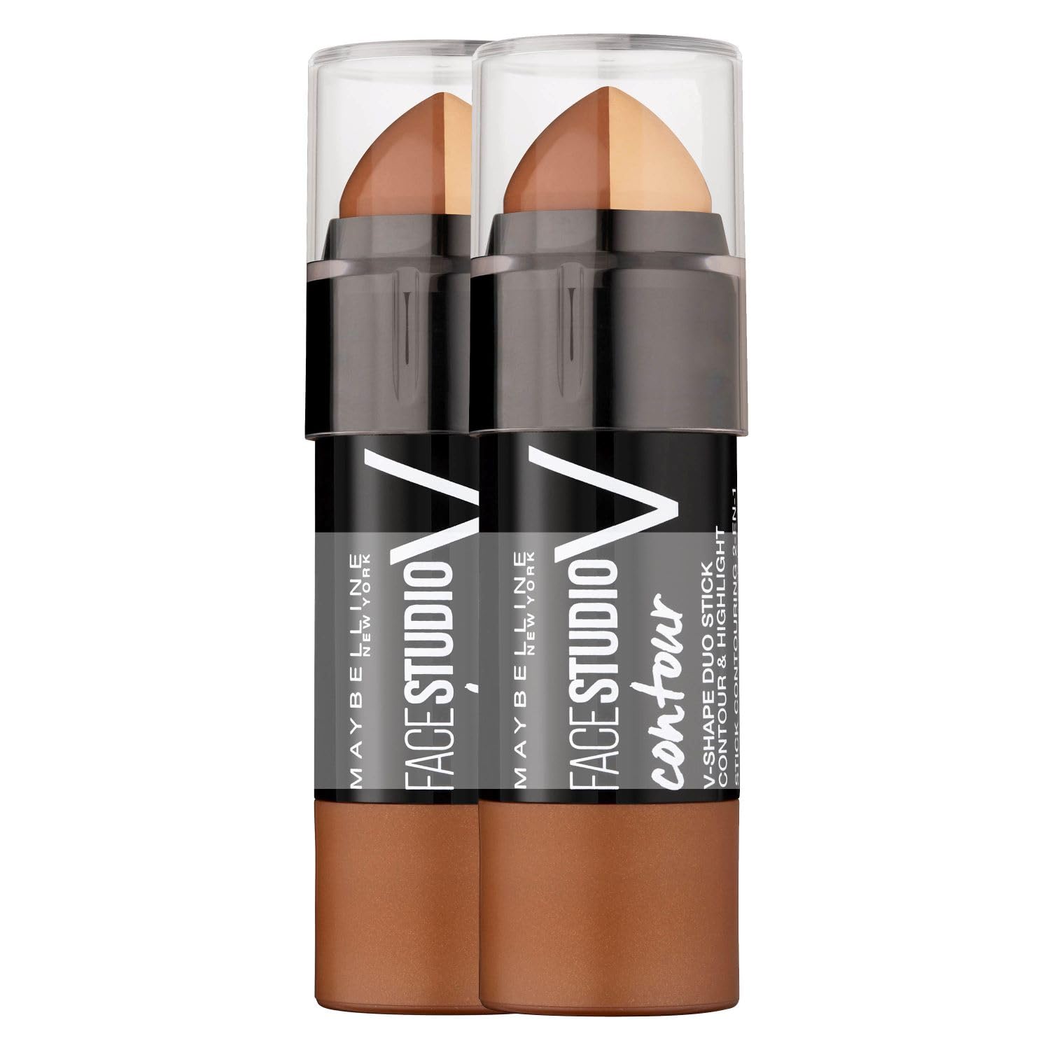 Maybelline New York dwupak konturówek z rozświetlaczem i bronzerem do podkreślenia rysów twarzy, Face Studio Contour Duo Stick, Medium, 2 sztuki