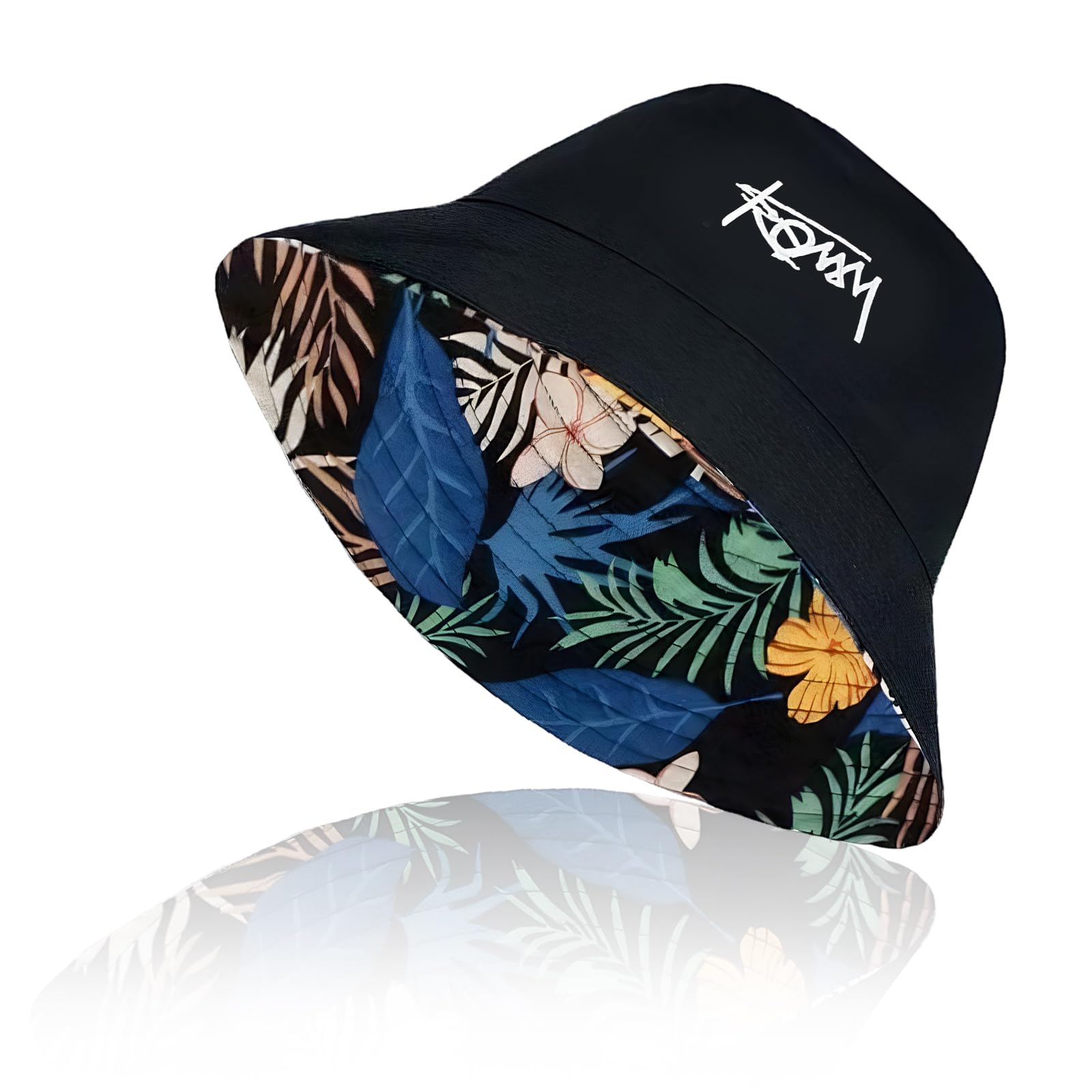 Azoisuwr Men's Black Reversible Bucket Hat Unisex, Bucket Hats Fashion Sunhats For Uv Protection Lightweight Packable Summer Bucket Sun Hat Fishing Hat 57-59Cm