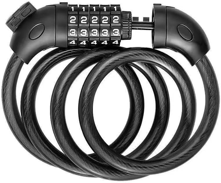Miniatura 4 de Cerradura de bicicleta con combinación de 5 dígitos, cable de acero resistente, negro