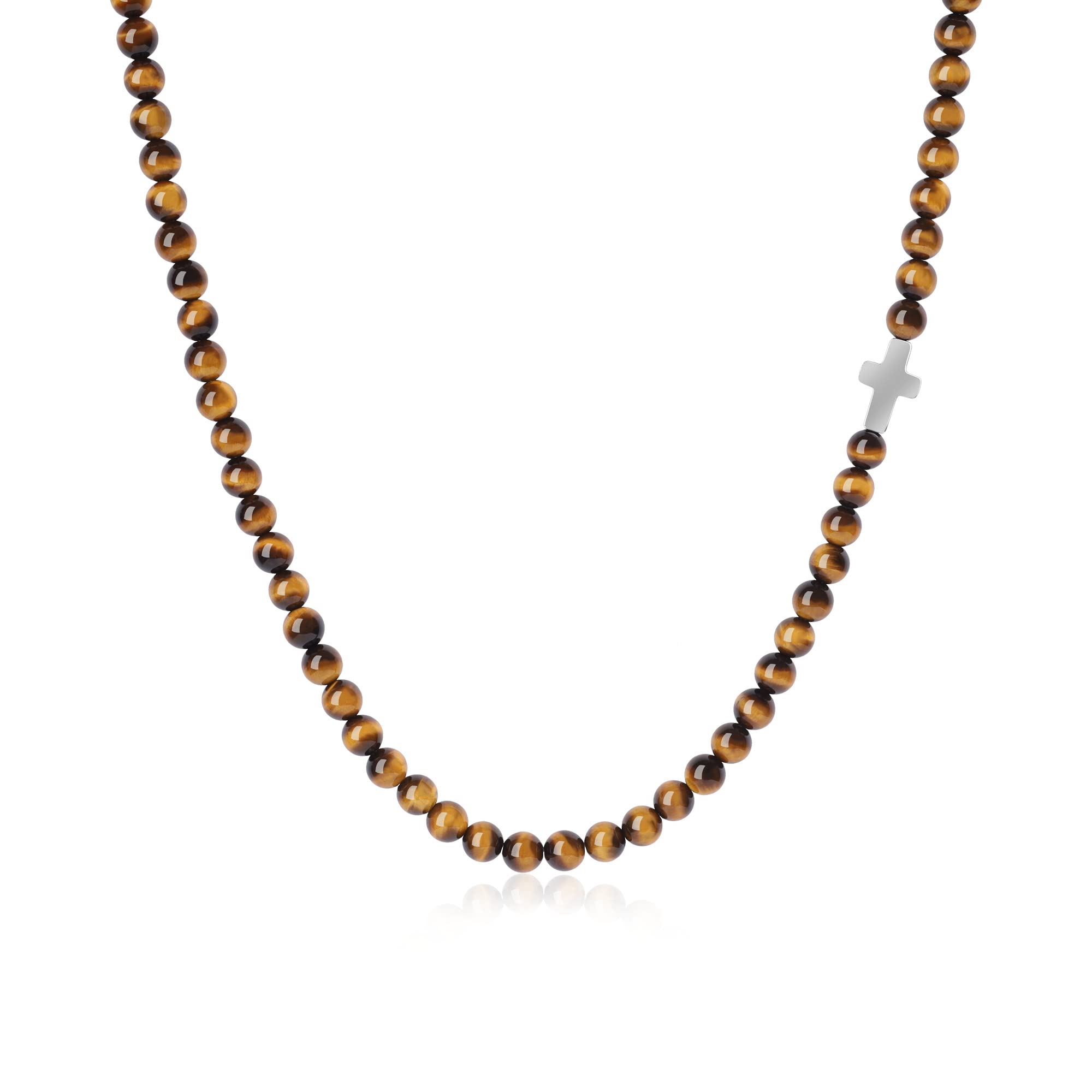 GAVU6mm Crystal Beaded Cross Necklace for Men
