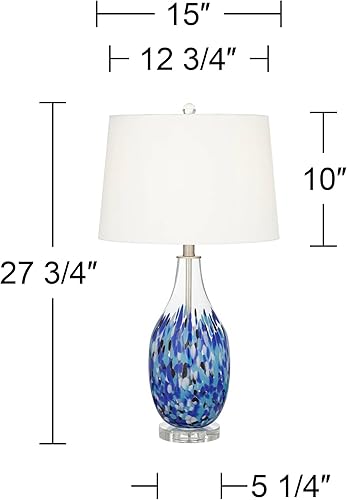 Miniatura 4 de 360 Lighting Marnie - Moderna lámpara de mesa con jarrón costero de 28 pulgadas de alto, cristal azul, tela blanca, pantalla cónica, decoración para