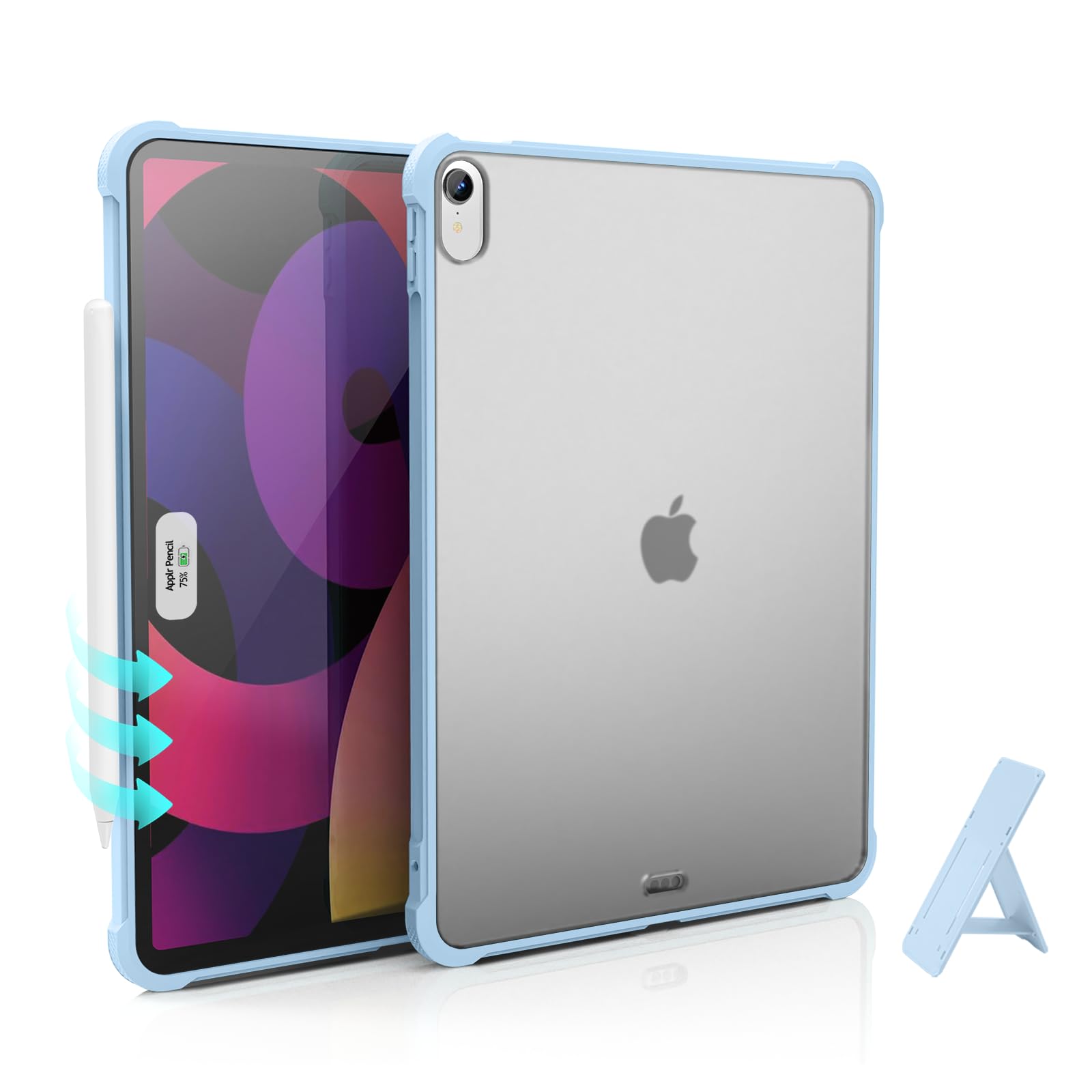 Koze Custodia per iPad Air 11 pollici air 6a Gen M2 2024 & iPad Air 5a Air 4a, Supporta la Ricarica Pencil con Supporto iPad, Cover Posteriore Rigida Traslucida Ultra Sottile e Leggera, Blu Ghiaccio